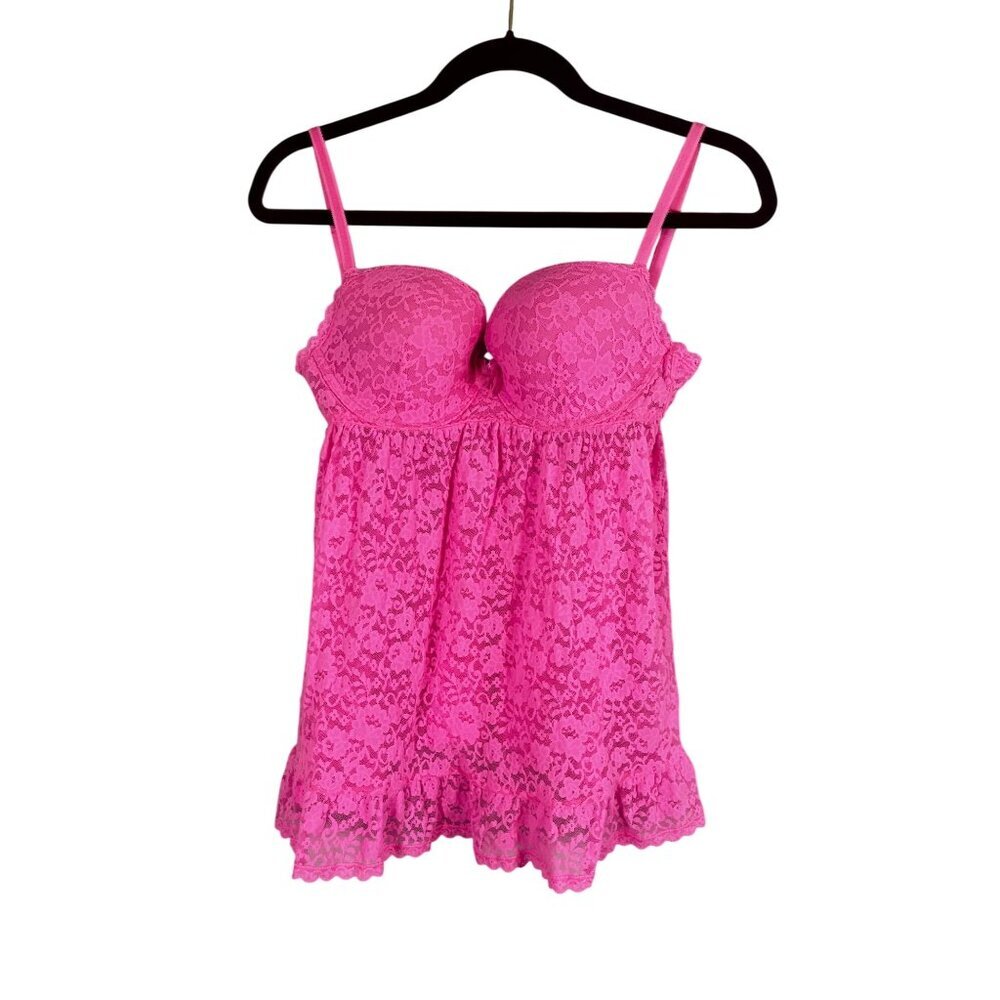 Victorias Secret Push Up Babydoll Floral Lace Lingerie 34D Pink Sexy Coquette